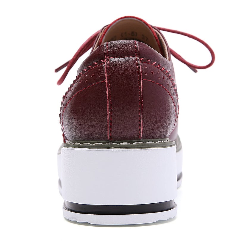 DADAWEN Women's Platform Lace-Up Wingtips Square Toe Oxfords Shoe Wine Red Leather US Size 5/Asia Size 35/22.5cm - Image 5